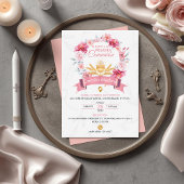 Pink Roses Wreath with Chalice First Communion Einladung