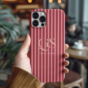 Pink & Rot   Chic Streifen Monogramm  Case-Mate iPhone Hülle