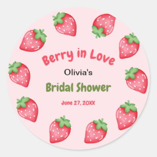 Pink & Rot Strawberry Berry in Love Brautparty  Runder Aufkleber