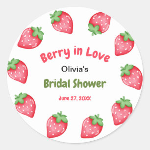 Pink & rote Erdbeere Berry in Love Brautparty Runder Aufkleber