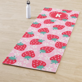 Pink-Rote-Erdbeeren-Blumenmuster-Monogramm Yogamatte