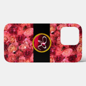 PINK ROTE ROSE FELD ,RED RUBY GEMSTONE MONOGRAMM Case-Mate iPhone HÜLLE (Rückseite (Horizontal))