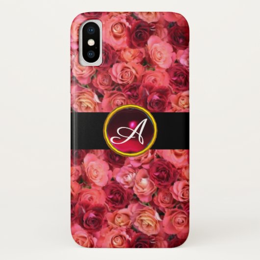 PINK ROTE ROSE FELD ,RED RUBY GEMSTONE MONOGRAMM Case-Mate iPhone HÜLLE (Rückseite)