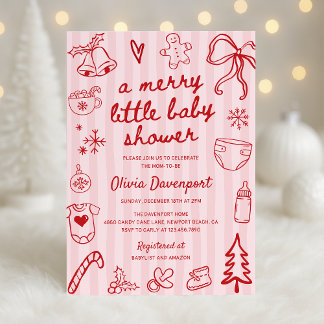 Pink-Rote Weihnachts-Doodle-Geburtstagsfeier für e Einladung
