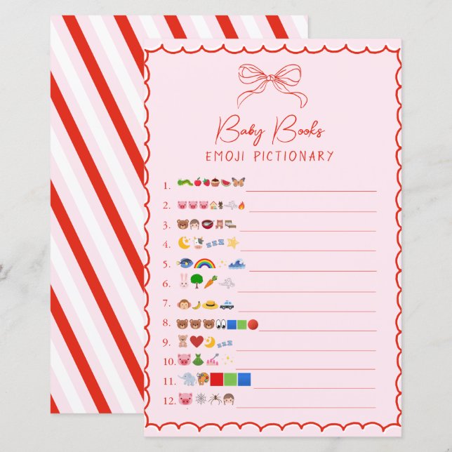 Pink & Roter Schleife Babybücher Emoji Pictionary  (Vorne/Hinten)