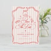 Pink & Roter Vintage Cupid Save The Date (Stehend Vorderseite)