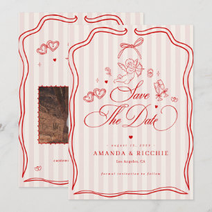 Pink & Roter Vintage Cupid  Save The Date