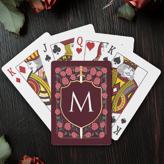 Pink Royal Medieval Schwert & Schild Monogramm Spielkarten