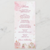 Pink Royal Princess Castle Unicorn 4th Birthday  Menükarte (Vorderseite)