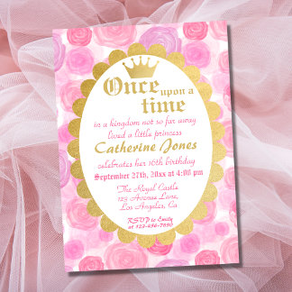 Pink Royal Princess Crown Girl Birthday Einladung