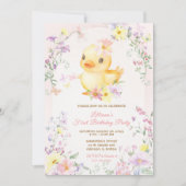 Pink RUBBER DUCK GIRL Erster Geburtstag Einladung (Vorderseite)