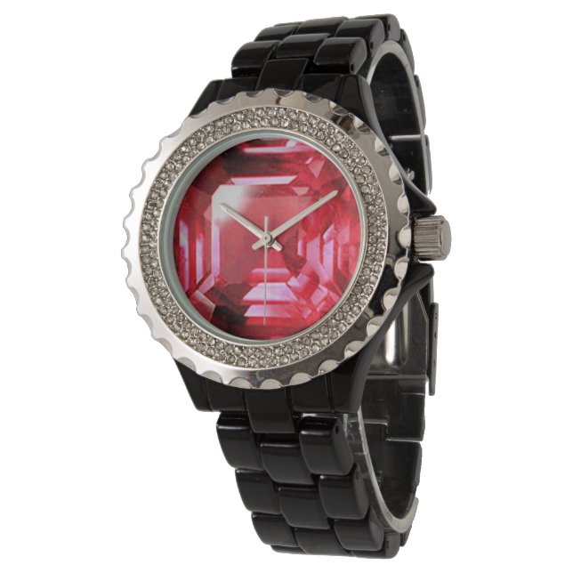 Pink Ruby Gemstone Armbanduhr (Schrägansicht)