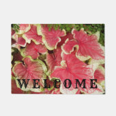 Pink Ruffled Caladium Blätter Floral Willkommen Fußmatte (Vorderseite)