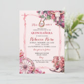 Pink Rustic Boho Western Charra Theme Quinceanera Einladung (Stehend Vorderseite)