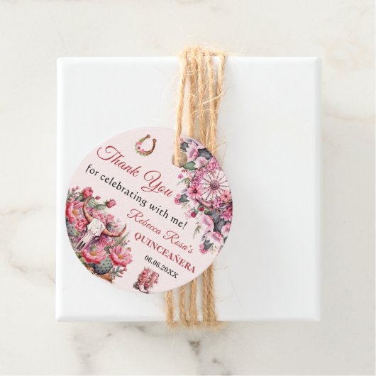 Pink Rustic Boho Western Charra Theme Quinceanera Geschenkanhänger (Beispiel)