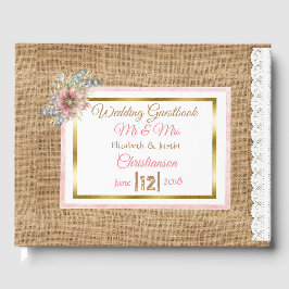 PInk Rustic Burlap Floral Wedding Book Gästebuch