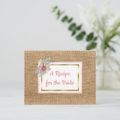PInk Rustic Burlap Floral Wedding Rezept Card Postkarte (Stehend Vorderseite)