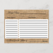 PInk Rustic Burlap Floral Wedding Rezept Card Postkarte (Rückseite)