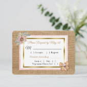 PInk Rustic Burlap Floral Wedding RSVP Karte (Stehend Vorderseite)
