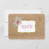 PInk Rustic Burlap Floral Wedding RSVP Karte (Rückseite)