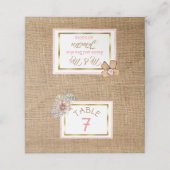 PInk Rustic Burlap Floral Wedding Tischnummer Platzkarte (Außenseite Aufgefaltet)