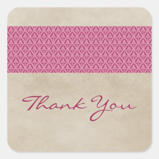 Pink Rustic Damask Danke Stickers (Vorderseite)