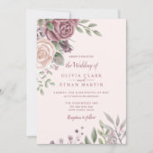 Pink Rustic Dusty Rose Aquarell Blume Einladung (Vorderseite)