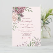 Pink Rustic Dusty Rose Aquarell Blume Einladung (Stehend Vorderseite)
