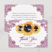 Pink Rustic Floral Lace Sunflower Wedding Dankeskarte (Vorne/Hinten)