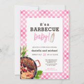 Pink Rustic Gingham Barbecue Baby Shower Einladung (Vorderseite)