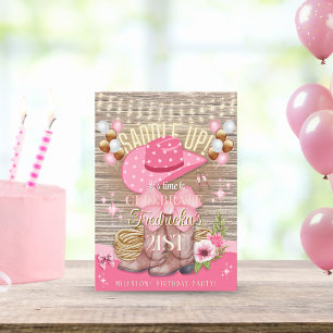 Pink Rustic Girly Cowgirl Boots Hat Geburtstag Einladung
