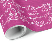 Pink Rustic Holly Wrapping Paper Geschenkpapier (Rolleneckpunkt)