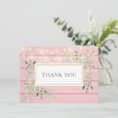 Pink Rustic Holz Grüne String Lights Vielen Dank Dankeskarte (Stehend Vorderseite)