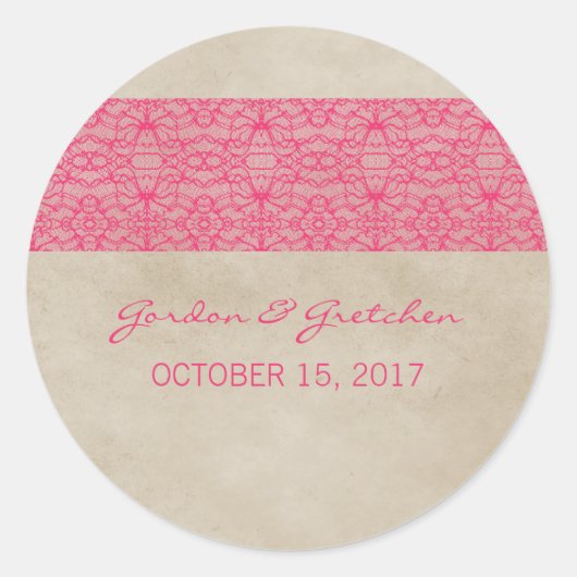 Pink Rustic Lace Wedding Stickers (Vorderseite)