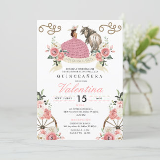 Pink Rustic Mariachi Cowgirl Western Quinceañera Einladung
