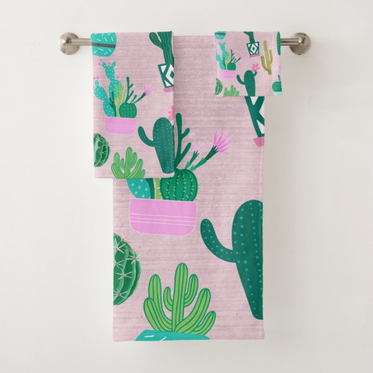 Pink Rustic Southwestern Cacti Cactus Pflanze Badhandtuch Set (Insitu)
