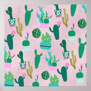 Pink Rustic Southwestern Cacti Cactus Pflanze Poster