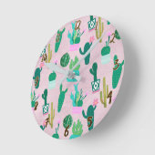 Pink Rustic Southwestern Cacti Cactus Pflanze Runde Wanduhr (Winkel)