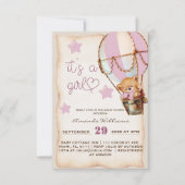 Pink Rustic Teddy Bear Girl Babydusche Einladung (Vorderseite)