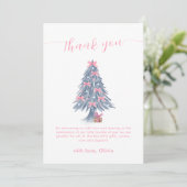 Pink Rustic Winter Bow Christmas Tree Baby Shower Dankeskarte (Stehend Vorderseite)