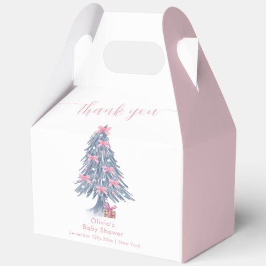 Pink Rustic Winter Bow Christmas Tree Baby Shower Geschenkschachtel (Vorderseite)