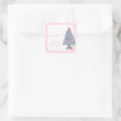 Pink rustic Winter Bow Christmas Tree Baby Shower Quadratischer Aufkleber (Tasche)