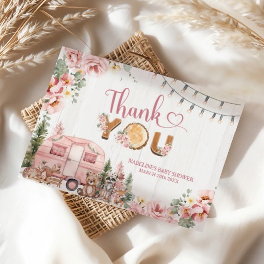 Pink Rustic Wood Camper Danke Karte
