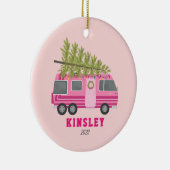 Pink RV Camper Weihnachtsbaum Keramik Ornament (Rechts)