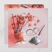 PINK SAASHELLS, BLUME MONOGRAM Beach Hochzeit Einladung (Vorne/Hinten)