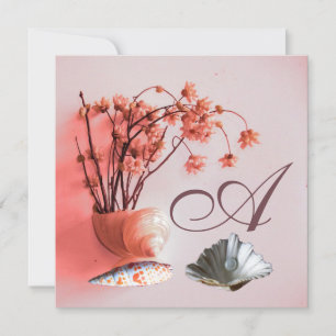 PINK SAASHELLS, BLUME MONOGRAM Beach Hochzeit Einladung