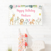 Pink Safari Animal Girl Birthday Banner (Insitu)