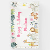 Pink Safari Animal Girl Birthday Banner (Vertikal)