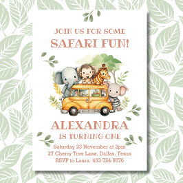 Pink Safari Animal Girl Jungle 1. Geburtstag Party Einladung