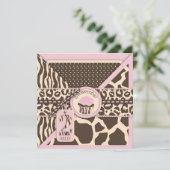 Pink Safari Animal Print & Cupcake Zweites Geburts Einladung (Stehend Vorderseite)